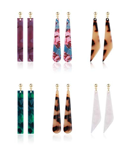 Hanpabum 6 Pairs Acrylic Drop Dangle Earrings for Women Bohemian Mottled Resin Statement Earrings Set