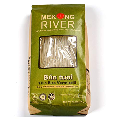 ? Lyan Mekong River 100 Percent Natural Ingredients  Vietnamese Noodles Bun Tuoi Vietnam  Vermicelli Rice Noodles Gluten Free  No Synthetic Colouring Bun Tuoi-  300gr  10.6oz   Original Vermicelli