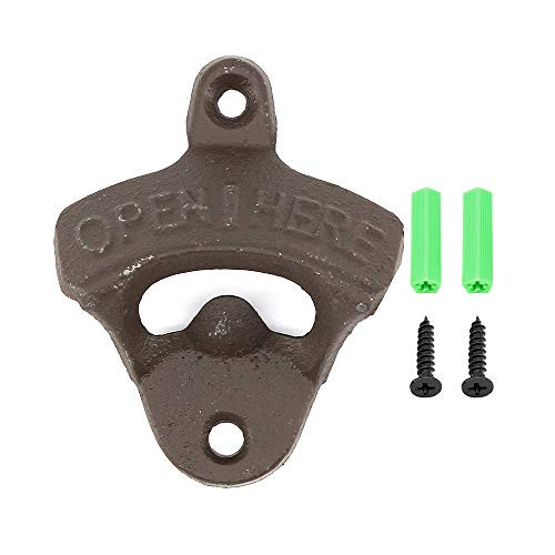 MoYouno Rustic Wall Mounted Bottle Cap Opener  Vintage Heavy Duty Bottle Opener  Retro Cast Iron Beer Opener with Screws  Brown
