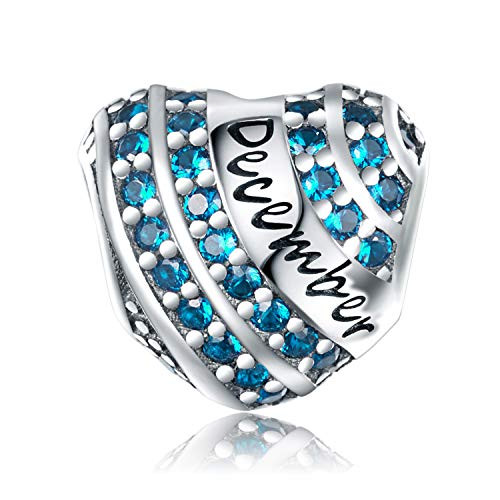 XOYOYZU Birthstone Charm for Pandora Charms Bracelet 925 Sterling Silver Bead Openwork Birthday Charms for Bracelet and Necklace  December