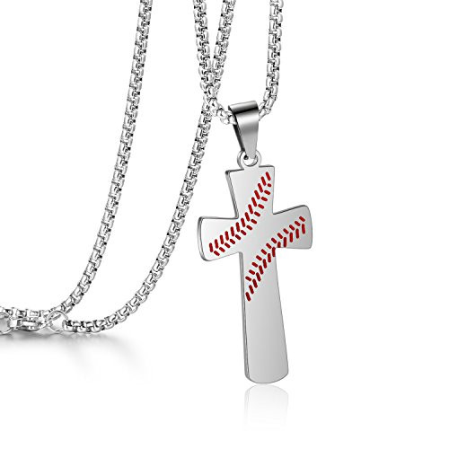 YOUFENG Cross Necklace for Men Women Boy Athletes Cross Pendant Sports Stainless Steel Baseball and Baseball Bat  Silver Cross YOUFENG Cross Necklace for Men Women Boy Athletes Cross Pendant Sports Stainless Steel Baseball and Baseball Bat  Silver Cross