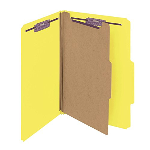 Smead Pressboard Classification File Folder with SafeSHIELD Fasteners, 1 Divider, 2" Expansion, Legal Size, Yellow, 10 per Box (18734)
