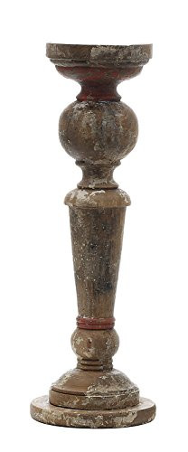 Creative Co-Op Turned Wood Pillar Candleholder, 19-Inch, Distressed White