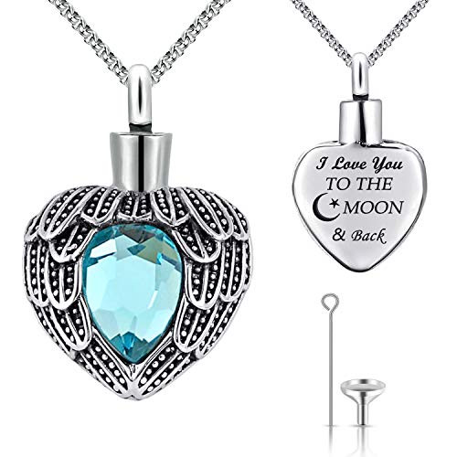 MUERDOU Urn Necklaces for Ashes Urns for Human Ashes Angel Wing Birthstone Cremation Jewelry Keepsake Holder Memorial Necklace Pendant March MUERDOU Urn Necklaces for Ashes Urns for Human Ashes Angel Wing Birthstone Cremation Jewelry Keepsake Holder Memorial Necklace Pendant March