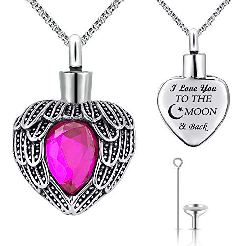 MUERDOU Urn Necklaces for Ashes Urns for Human Ashes Angel Wing Birthstone Cremation Jewelry Keepsake Holder Memorial Necklace Pendant July MUERDOU Urn Necklaces for Ashes Urns for Human Ashes Angel Wing Birthstone Cremation Jewelry Keepsake Holder Memorial Necklace Pendant July