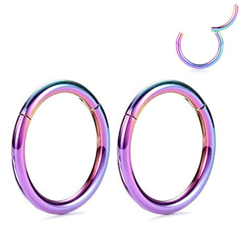 Nose Rings 18 Gauge Nose Ring Hoop Earrings For Women 18g Nose Hoop Septum Jewelry Surgical Steel Septum Ring Septum Clicker Lip Rings Helix Earring Rook Earring Conch Rainbow Cartilage Earring 12mm