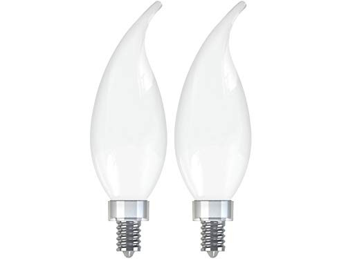 GE Lighting 36988 Frosted Finish Light Bulb Relax HD Dimmable LED Decorative 5.5 (60-Watt Replacement), 500-Lumen Candelabra Base Bent Tip, 2-Pack, Soft White, 2