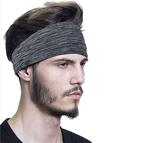 LAIRIES One Size Fits Most Sports Headbands Keep in Place Securely with Non Slip Silicone Running Sweatbands  Grey
