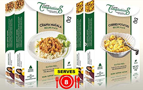 CHANA  CHOLE  MASALA  ALOO  POTATO  CURRY VEGAN INDIAN FOOD SPICES by Flavor Temptations. Cook a Variety with Beginner Seasoning Set. Gluten free  Salt free. 4 Packs  Total 8 Servings