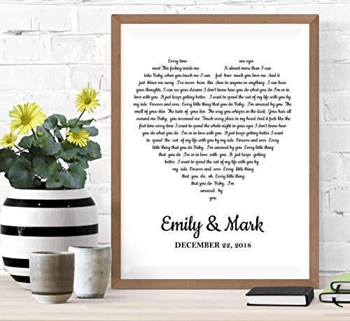 Valentines Day 1st Anniversary Gift for Him or Her  UNFRAMED  First Dance Song Lyrics  Personalized Anniversary Gift  First Dance Song Print on Kodak ENDURA Lustre inch E inch  Paper  11 x 14 inches