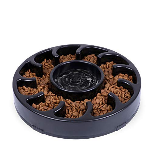JASGOOD Slow Dog Bowl for Large Dogs Anti-Gulping Dog Slow Feeder Stop Bloat Slow Eating Big Pet Bowl Black Size Large