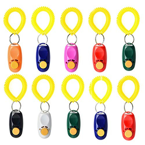 Rocutus 10 Pieces Colorful Pet Dog Training Clicker Pet Training Clicker Button Clicker with Wrist Strap Train Dog  Cat  Horse  Pets for Clicker Training  10 Pieces