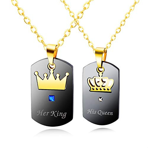 Iflytree 2Pcs His  and  Hers Matching Set Titanium Stainless Steel King and Queen Crown Couple Pendant Necklace Anniversary  Black Iflytree 2Pcs His  and  Hers Matching Set Titanium Stainless Steel King and Queen Crown Couple Pendant Necklace Anniversary  Black