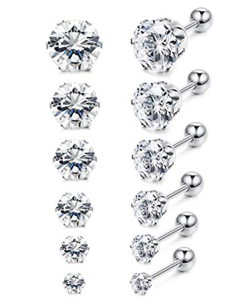 ORAZIO CZ Stud Earrings for Women Men Stainless Steel Cubic Zirconia Earrings Set Screwback E Silver Tone Ball Screwback ORAZIO CZ Stud Earrings for Women Men Stainless Steel Cubic Zirconia Earrings Set Screwback E Silver Tone Ball Screwback