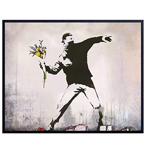 Banksy Flower Thrower Street Art - 8x10 Photo Poster - Cool Unique Gift for Urban Mural and Graffiti Fans - Unframed Picture Print