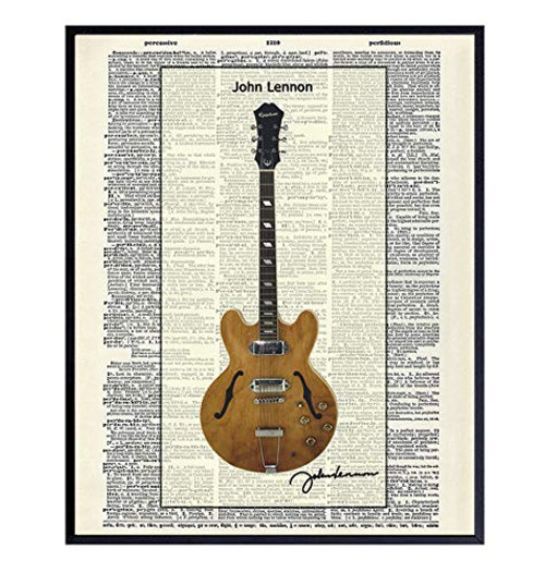 John Lennon s Guitar Upcycled Dictionary Wall Art Print - Vintage 8x10 Unframed Photo - Great Gift for Musicians and Beatles Music Fans - Cool Home Decor