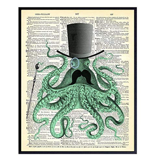 Upcycled Whimsical Octopus Dictionary Wall Art Print - 8X10 Vintage Unframed Photo - Great For Home Decor and Easy Gift Giving