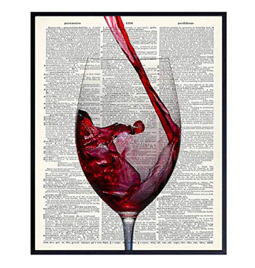 Upcycled Wine Dictionary Wall Art Prints - 8X10 Vintage Unframed Photo - Perfect Gift for Game Room  Bar  or Man Cave Decor