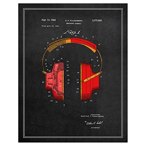 Headphones Patent Wall Decor - Colored Patent Drawing - 11 x 14 Unframed Patent Print - Music Studio Decor - Recording Studio Art - Great Gift for DJs  Disc Jockeys  Audiophiles  Music Producers