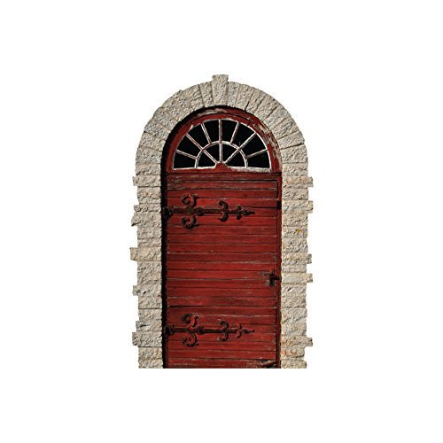 Weathered Red Arched Door with Large Hinges Wall Decal - 5 inch  wide x 8 inch  tall - Fairy Door Series