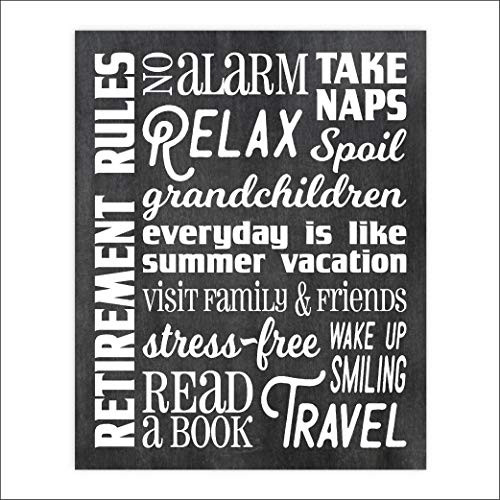 Retirement Rules Chalkboard Art Print - Unframed - 8x10