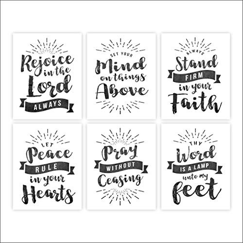 Scripture Wall Art Christian Prints  Set of 6  - Unframed - 8x10s   Chalkboard Bible Verses