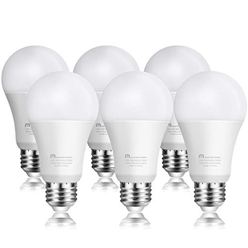 Led Light Bulbs 10 Watt  60 Watt Equivalent   A19 - E26 Dimmable  5000K Daylight White  800 Lumens  Medium Screw Base  Energy Star  UL Listed by Mastery Mart  Pack of 6