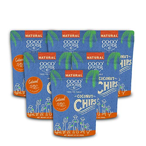 CocoGoodsCo Vietnam Single-Origin Natural Toasted Coconut Chips  Caramel  Pack of 6