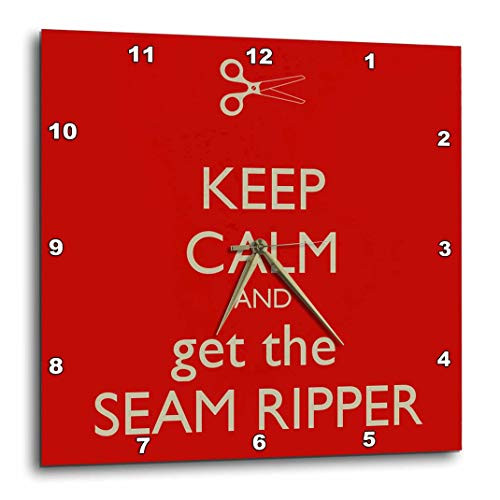3dRose DPP_172004_1 Keep Calm and Get The Seam Ripper, Red and White, Wall Clock, 10 by 10-Inch
