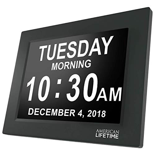 [Newest Version] American Lifetime Day Clock - Extra Large Impaired Vision Digital Clock with Battery Backup & 5 Alarm Options (Black)