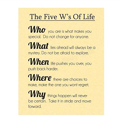 inch The Five W s Of Life inch - 8 x 10 inch  Inspirational Wall Decor Art- Ready to Frame. Modern Typographic Print for Home Decor- Office Decor-Classroom Addition. Great Life Lessons  and  Motivational Gift for ALL.