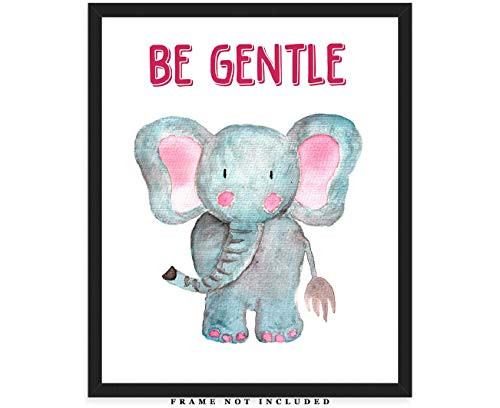 Be Gentle Safari Elephant Nursery Decor  8x10 Unframed Baby Room Art Prints - Gift Idea for Any Baby Girl or Boy Nursery Wall Decor