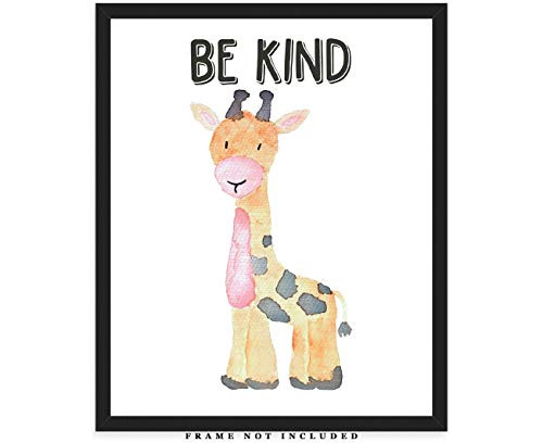 Be Kind Safari Giraffe Nursery Decor  8x10 Unframed Baby Room Art Prints - Gift Idea for Any Baby Girl or Boy Nursery Wall Decor