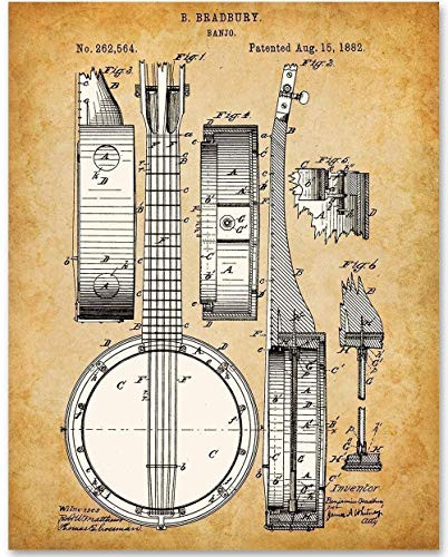 Banjo - 11x14 Unframed Patent Print -Makes a Great Gift Under  15 for Banjo Players and Musicians