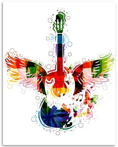 Watercolor Guitar with Wings - 11x14 Unframed Art Print - Great Gift and Decor for Guitar Players  Musicians and Music Fans Under  15
