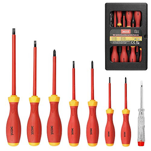 XOOL 1000V Insulated Electrician Screwdrivers Set with Magnetic Tips  Slotted and Phillips Bits Non-Slip Grip  8 Piece