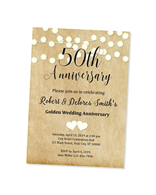 50th Wedding Anniversary Invitation  String of Lights 50th Anniversary Invites  Custom Personalized 50th Anniversary Invitations