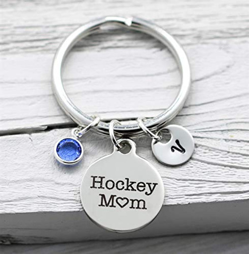 Hockey Mom Keychain - Hockey Mom Gift - Personalized Birthstone Initial - Hockey Lover Hockey Mom Keychain - Hockey Mom Gift - Personalized Birthstone Initial - Hockey Lover