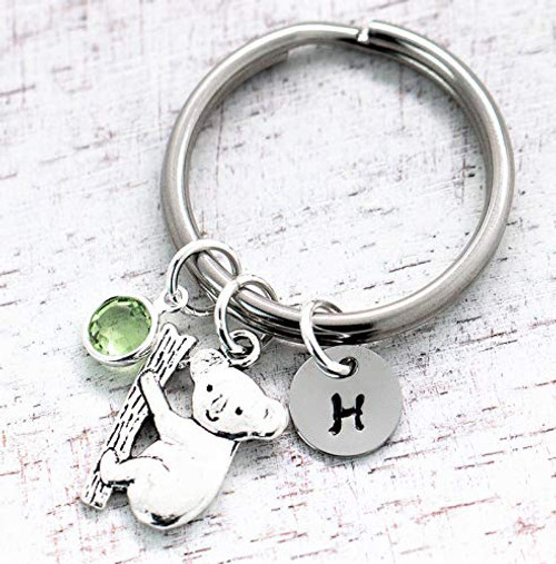 Koala Keychain - Koala Gift for Girls and Koala Lovers - Personalized Birthstone and Initial - Koala Keyring for Kids Women - Made in the USA Koala Keychain - Koala Gift for Girls and Koala Lovers - Personalized Birthstone and Initial - Koala Keyring for Kids Women - Made in the USA