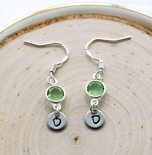 August Birthstone Earrings for Women - Peridot Earrings Sterling Silver Hooks - Personalized Initial August Birthstone Earrings for Women - Peridot Earrings Sterling Silver Hooks - Personalized Initial