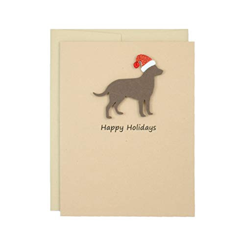 Chocolate Lab Christmas Cards   Handmade Labrador Retriever Holiday Notecards with Santa Hat   Single or 10 Pack
