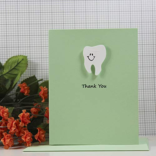 Pastel Green Tooth Thank You Cards for Dentists   10 Pack   Tooth with Smile   Matching Envelopes