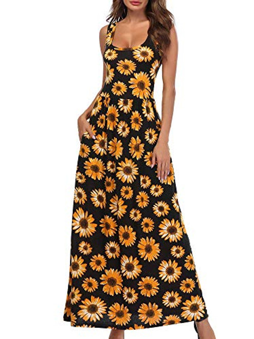 MSBASIC Summer Maxi Dress Floral Dress for Women Sunflower S
