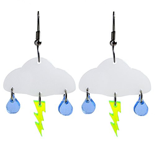 Rain Cloud Lightning Bolt Dangle Earrings  Weather Thunder Meteorologist Jewelry  Stainless Steel