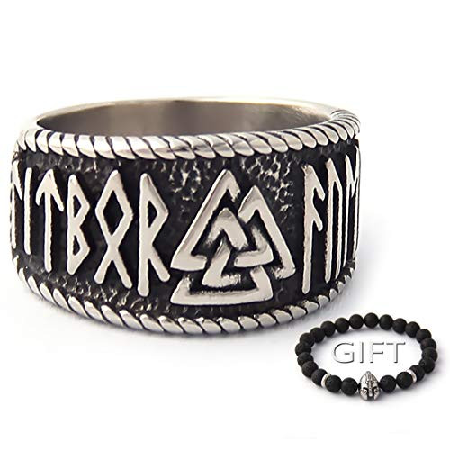 ENXICO Valknut Symbol Ring with Rune Letters 316L Stainless Steel Norse Scandinavian Viking Jewelry  12