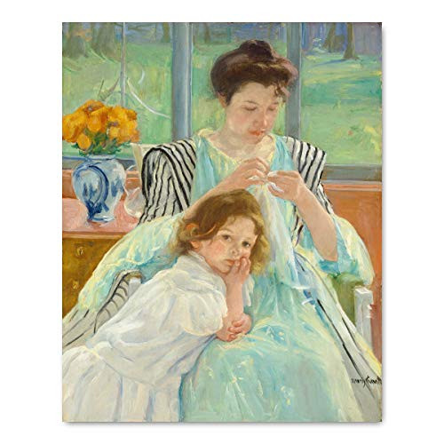Mary Cassatt Print French Impressionist Art Blue Green Home Decor Young Mother Sewing - Unframed
