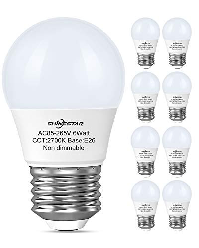 SHINESTAR 8-Pack A15 LED Ceiling Fan Light Bulbs 60 watt Equivalent  2700K Warm White  E26 Medium Base Small LED Appliance Bulb for Bathroom Vanity Fixture  Non-dimmable