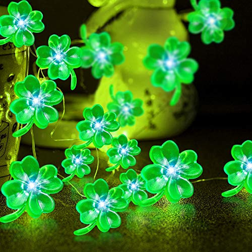 TURNMEON Shamrocks Leprechaun Hat Lights St. Patricks Day Decorations 10Ft 40Led Green Lucky Clovers Fairy String Lights Battery Power Irish St.Patricks Decoration Indoor Outdoor Home  Shamrocks