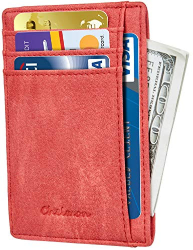 Chelmon Slim Wallet RFID Front Pocket Wallet Minimalist Secure Thin Credit Card Holder  Vinti Red