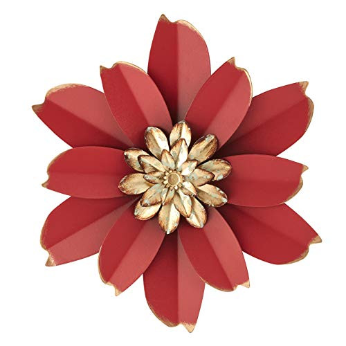 H HOMEBROAD. 12 Inch Metal Flower Wall Art Outdoor Wall Decor for Bedroom Bathroom Living Room Office Garden  Red